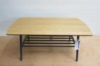 Light Wood Top Coffee Table on Grey Metal Base with Shelf Under. Size H40cm x W90cm x D50cm.