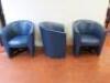3 x Blue Leather Reception Tub Chairs with Chrome Feet. Size H 78cm x W70cm x D65cm. - 6