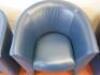 3 x Blue Leather Reception Tub Chairs with Chrome Feet. Size H 78cm x W70cm x D65cm. - 7
