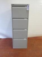 Bisley Metal 4 Drawer Filing Cabinet In Light Grey with Key. Size H132cm x W47cm x D62cm.