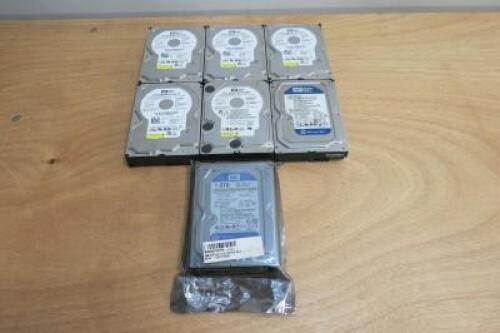 7 x Assorted Sized Western Digital Hard Disk Drives to Include; 1 x 1TB, 1 x 500GB,1 x 320GB & 4 x 250GB 