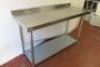 Vogue Stainless Steel Prep Table with Shelf Under & Splashback. Size H90cm x W150cm x D60cm. - 2