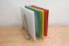 Set of 5 Coloured Chopping Boards with Metal Stand. Size 45cm x 30cm. - 2