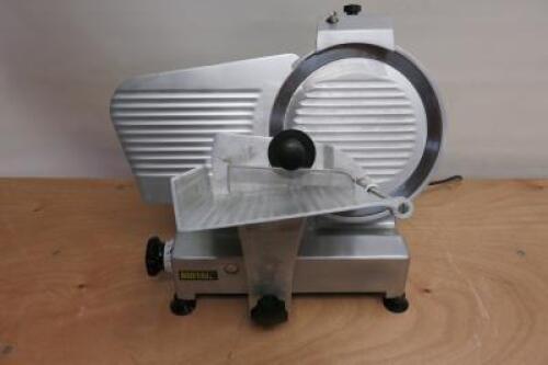 Buffalo Commercial Electric Meat Slicer. Adjustable Slicing Thickness with 300mm Blade. NOTE: missing foot & handle (As Viewed/Pictured).