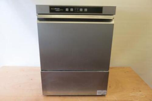 Hobart Ecomax Plus Commercial Dish Washer, Model ECO+F503S-1OA, Serial Number 866695519, DOM 12/2017. Comes with 2 Trays & Cutlery Tray. Size H82cm x W60cm x D 60cm. NOTE: requires a plug.