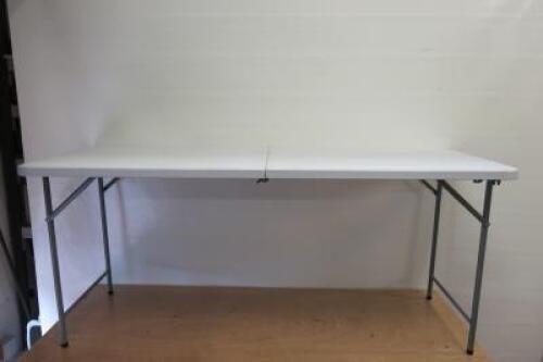 White Folding Table with Metal Frame. Size H75cm x W180cm x D70cm.