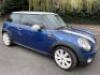 LX58 HFA: Mini Cooper 1.6, 3 Door Hatchback in Blue. Manual 6 Gears, 1598cc, Petrol, Mileage 73500. 3 Owners from New. Comes with V5, 2 x Keys, Service Book & Owners Pack. 
