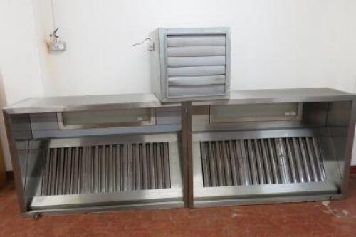 Canopy UK.Direct 2 Piece Commercial Kitchen Extraction Canopy with External Fan. Comes with 6 Baffle Filters, Drain Tap & 2 Recessed Lights. Size H50cm x W150cm x D100cm (Overall Length 3M). 