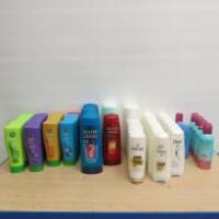 63 x Assorted Sized Bottles of Hair Conditioner & Shampoos to Include: 22 x Clairol Herbal Essences Conditioner, 11 x L'Oreal Elvive Conditioner, 8 x Pantene Pro-V Conditioner, 15 x Dove Conditioner, 2 x VO5 Conditioner, 1 x Simple Conditioner & 4 x Organ