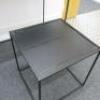 Set of 3 Black Assorted Sized Metal Framed Display Tables with Wooden Insert to Include: 1 x H75 x W129 x D43cm, 1 x H85 x W43 x D43cm & 1 x H45 x W43 x D43cm. NOTE: small table missing wooden insert. - 3