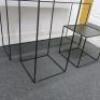 Set of 3 Black Assorted Sized Metal Framed Display Tables with Wooden Insert to Include: 1 x H75 x W129 x D43cm, 1 x H85 x W43 x D43cm & 1 x H45 x W43 x D43cm. NOTE: small table missing wooden insert. - 7