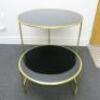 Nest of 2 Gold Metal Framed Side Tables with Black Glass Insert to Include: 1 x H75cm x Dia 90cm & 1 x H40cm & Dia 70cm.