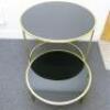 Nest of 2 Gold Metal Framed Side Tables with Black Glass Insert to Include: 1 x H75cm x Dia 90cm & 1 x H40cm & Dia 70cm. - 3