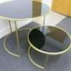 Nest of 2 Gold Metal Framed Side Tables with Black Glass Insert to Include: 1 x H75cm x Dia 90cm & 1 x H40cm & Dia 70cm. - 4