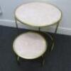 Nest of 2 Gold Metal Framed Side Tables with Marble Effect Insert to Include: 1 x H70cm x Dia 70cm & 1 x H45cm & Dia 45cm. - 3
