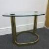 Glass Tear Drop Top Shaped Side Table on Gold Coloured Base. Size H54cm x W76cm. - 3