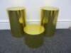 3 x Assorted Sized Gold Wrapped Ply Display Plinths to Include: 2 x H40cm x Dia 25cm & 1 x 20cm x 25cm.