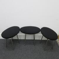 Set of 3 Chrome Legged Stools Upholstered in Black Fabric. Size H44cm x W50cm.