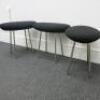 Set of 3 Chrome Legged Stools Upholstered in Black Fabric. Size H44cm x W50cm. - 3