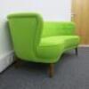 Lime Green Upholstered Button Backed Curved 2 Seater Chair. Size H71cm x W144cm x D80cm. - 3