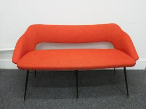 Blood Orange Upholstered Stud Back 2 Seater Chair on 6 Leg Metal Base. H70cm x W135cm x D60cm