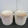 Pair of Ply Wood Pink Crushed Velour Upholstered Pouffee, Size H43cm x Dia 42cm. - 2