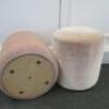 Pair of Ply Wood Pink Crushed Velour Upholstered Pouffee, Size H43cm x Dia 42cm. - 3