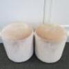 Pair of Ply Wood Pink Crushed Velour Upholstered Pouffee, Size H43cm x Dia 42cm. - 2