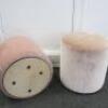 Pair of Ply Wood Pink Crushed Velour Upholstered Pouffee, Size H43cm x Dia 42cm. - 3