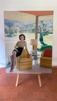 Lady on Yellow Seat, Self Adhesive Vinyl Print, Mounted on Di-Bond with Aluminium Frame. Size H130cm x W100cm.