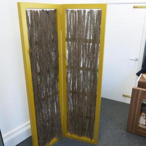 Gold 2 Panel Metal Box Frame Screen Room Divider with Tree Branch Insert. Size H180 x W100 x D5cm.