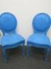 Pair of Blue Painted Oval Stud Backed Wood Framed Chairs.