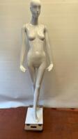 Schlappi Female Full Bodied Abstract Forward Facing White Gloss Mannequin with Shoulder & Hand Joints. Comes with Heavy Metal Base.