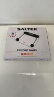Salter Compact Bathroom Glass Scales, Model 9208 BK3R. Capacity 180kg. Comes in Original Box.