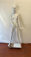 Schlappi Female Full Bodied Abstract Forward Facing White Gloss Mannequin with Shoulder & Hand Joints. Comes with Heavy Metal Base.