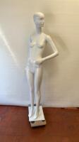 Schlappi Female Full Bodied Abstract Sideward Facing White Gloss Mannequin with Shoulder & Hand Joints. Comes with Heavy Metal Base.
