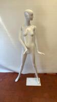 Schlappi Female Full Bodied Abstract Sideward Facing White Gloss Mannequin with Shoulder & Hand Joints. Comes with Heavy Metal Base.