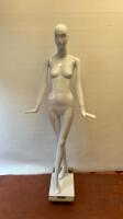 Schlappi Female Full Bodied Abstract Forward Facing White Gloss Mannequin with Shoulder & Hand Joints. Comes with Heavy Metal Base.