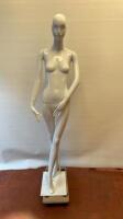 Schlappi Female Full Bodied Abstract Forward Facing White Gloss Mannequin with Shoulder & Hand Joints. Comes with Heavy Metal Base.