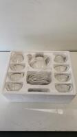 New/Unused PUKKA HOME Royal Style Bone Chine Tea Service Set in White to Include: 1 x Tea Cup, 1 x Milk Jug, 1 x Sugar Pot, 6 x Cups, 6 x Saucers & 6 Tea Spoons.