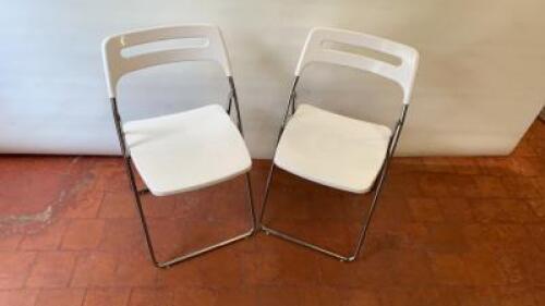 Pair of Ikea Nisse Gloss White Folding Chair on Chrome Frame.