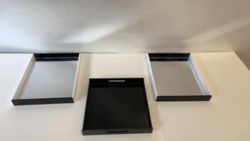 3 x Jewellery Display/Showing Trays. 2 x Mirror Backed in Black & White Perspex & 1 x Black Plastic Tray.