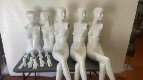 Quantity of Schlappi White Gloss Mannequins to Include: 3 x Seated, 2 x Torso, 2 x Sets of Legs, 9 x Hands, 5 x Arms & 2 Metal Bases. For Spares (as viewed/pictured).