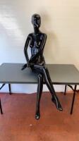 Schlappi Female Full Bodied Abstract Sitting Black Gloss Mannequin with Shoulder & Hand Joints.