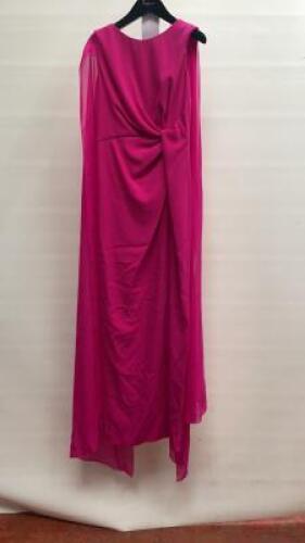 Paule Ka Fuschia Pink Evening Dress with Chifon Tails, Size 40. Comes with Hanger & Dress Cover Carrier.