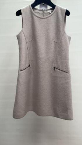 Paule KA Beige Sleeveless 100% Wool Dress with Zip Detail, Size 40, Shop Display No Tag. Comes with Hanger & Dress Cover Carrier . NOTE: small repair to dress on left hand side (as viewed/pictured).
