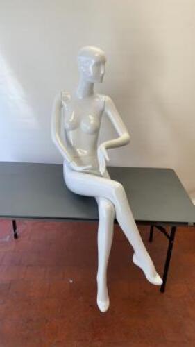 Schlappi Female Full Bodied Abstract Sitting White Gloss Mannequin with Shoulder & Hand Joints.