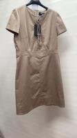 Paule Ka Beige Cotton Gabardine Dress with Lace up Neckline, Size 44. Comes with Hanger & Dress Cover Carrier. RRP £530.00