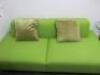 Lime Green Upholstered 2 Seater Settee on Metal Framed Legs with 2 Green Cushions. Size H64cm x W220cm x D100cm - 4