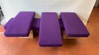 4 x Assorted Sized Padded Bench Seating Cushions, Upholstered in Purple Fabric. Size: 1 x H11cm  x W200cm  x D46cm,1  x H11cm  x W120cm x D46cm & 2 x H11cm x W100cm x D46cm. 